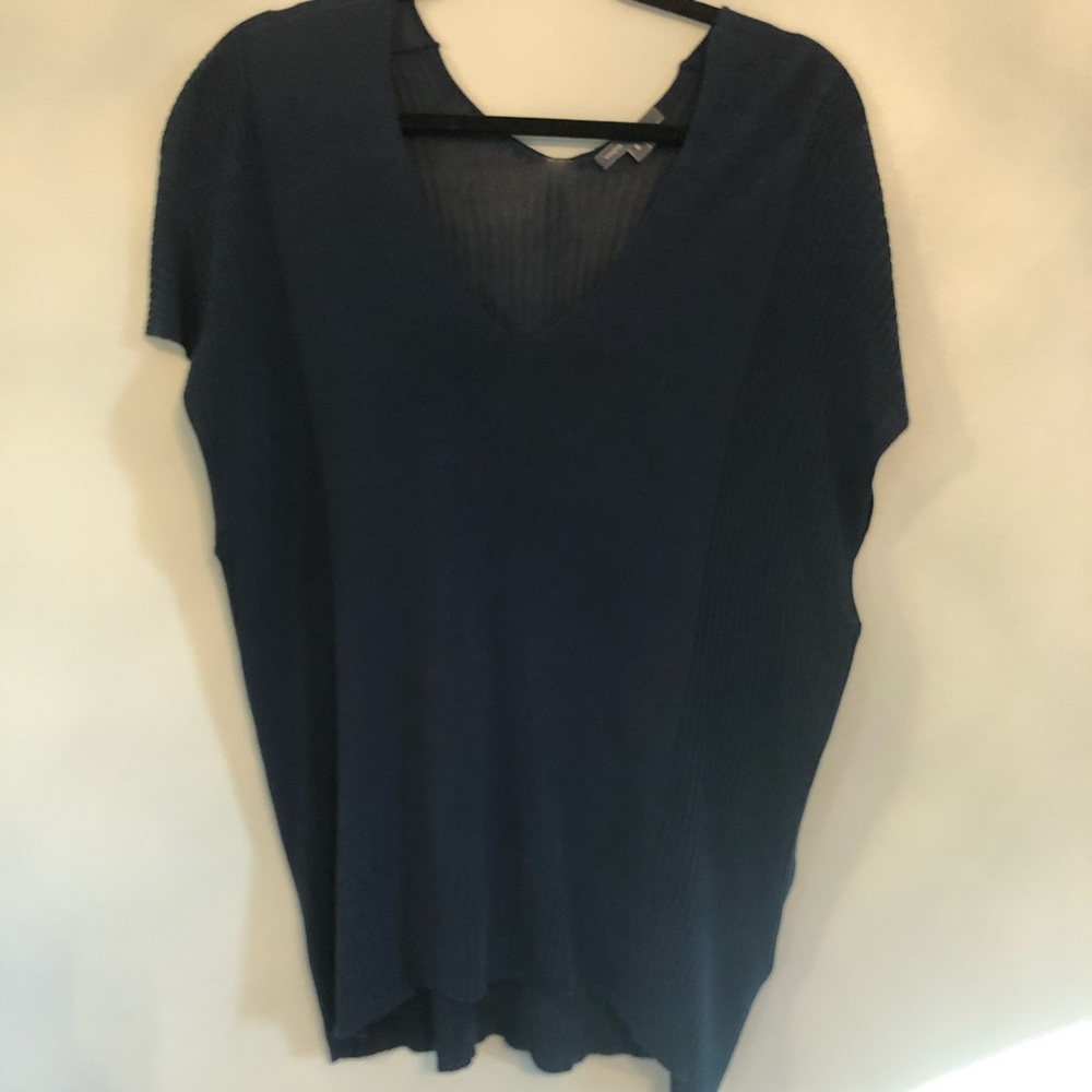 Vince Navy Ribbed V-Neck Top